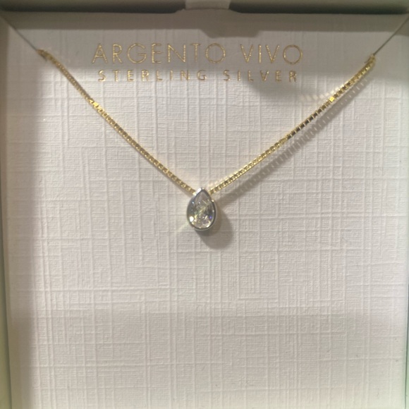 Argento Vivo Gold Chain with Silver Teardrop Pendant - Picture 2 of 2